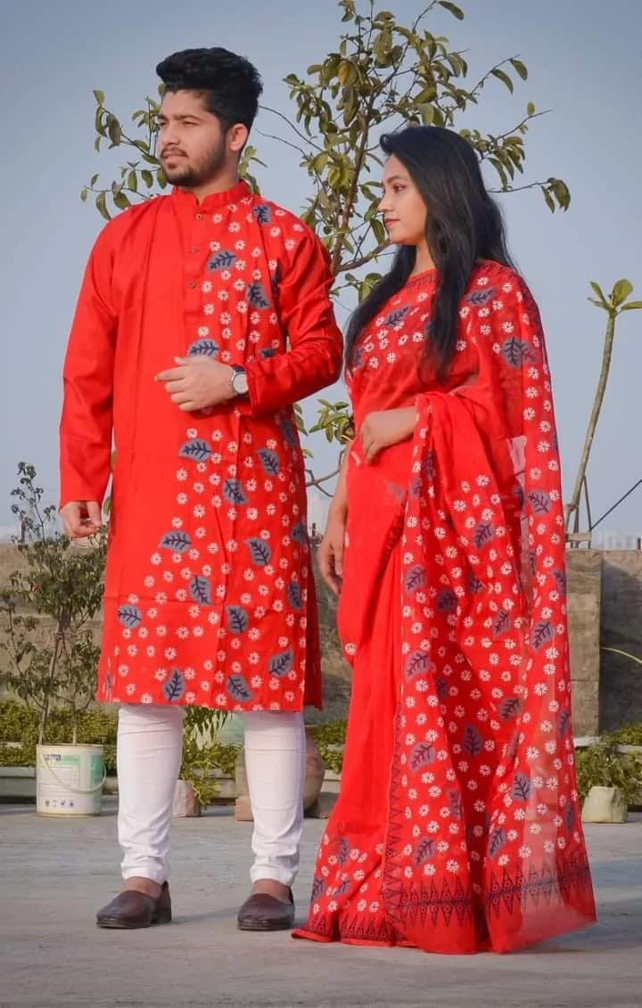 Dhupian Saree + Punjabi (Couple set)